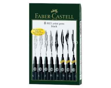 Набор ручек капиллярных черных Pitt Artist pen M,F,S,XS,CB,CS, 8шт Faber-Castell