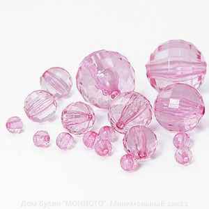 Бусины акриловые прозрачные,круглые,граненые,розовые d 6-12мм 50г Monisto