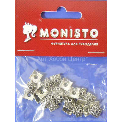 Шапочки для бусин квадратные 8,5х8,5мм античное серебро 30шт Monisto