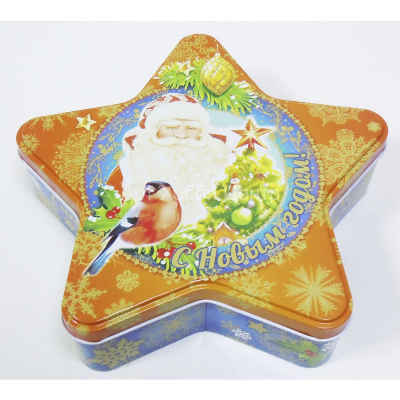 Коробочка подарочная жестяная звезда Дед Мороз 20х19см