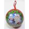 Коробочка подарочная жестяной шар  Дед Мороз и Снегурочка 12см