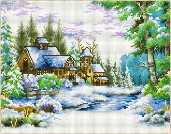Картина стразами на подрамнике Зимняя деревня 40х50см Цветной мир В164