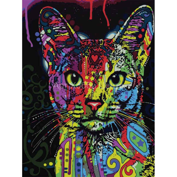 Живопись на холсте по номерам Кошка поп-арт 30х40см Цветной мир