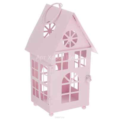 Декоративный домик-фонарик металлический 9х9,5х17см розовый Blossom Line