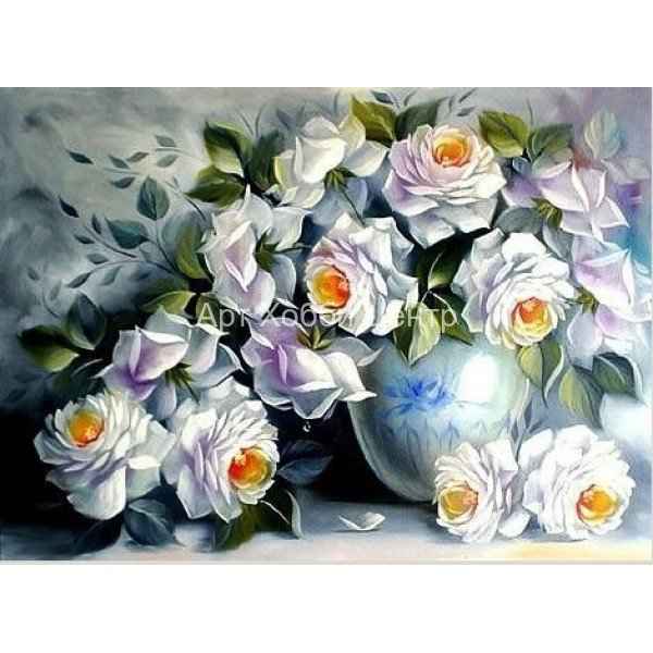 Картина стразами Белые розы 45х60см Алмазная живопись