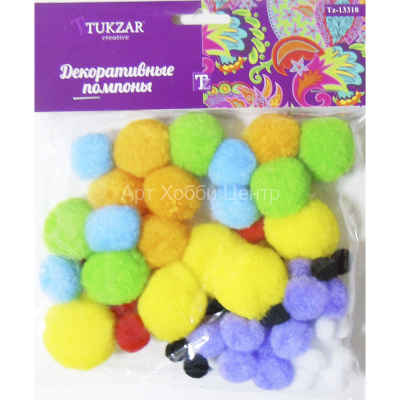 Помпоны пушистые набор 55шт цвета в ассортименте Tukzar