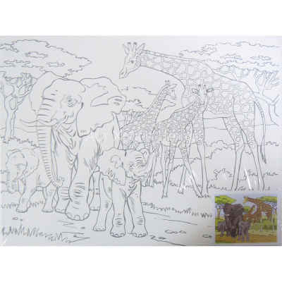 Холст на картоне с эскизом Слоны и жирафы 30х40см 100% хлопок Сонет