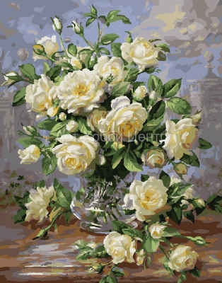 Живопись на холсте по номерам Белые розы 40х50см ВАНГОГВОМНЕ