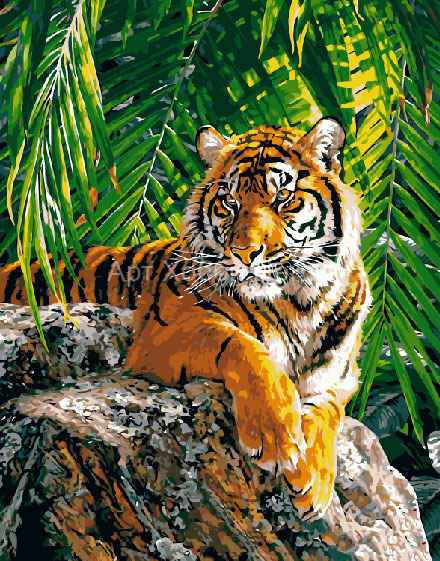 Живопись на холсте по номерам Бенгальский тигр 40х50см ВАНГОГВОМНЕ