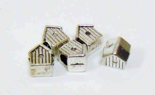 Бусины шармы металлические Домик античное серебро 10,5х9х8мм 5шт