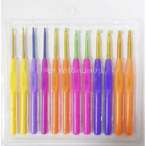 Набор крючков для вязания 2.5-5.0мм 10шт алюминий с пластиковой ручкой Maxwell