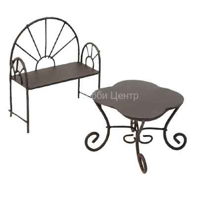 Столик-ромашка 5,5х4,5см и кресло 5х6,5см металлические коричневые