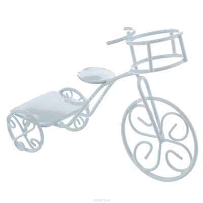 Велосипед металлический трехколесный белый с корзиной 11х4,5х9см