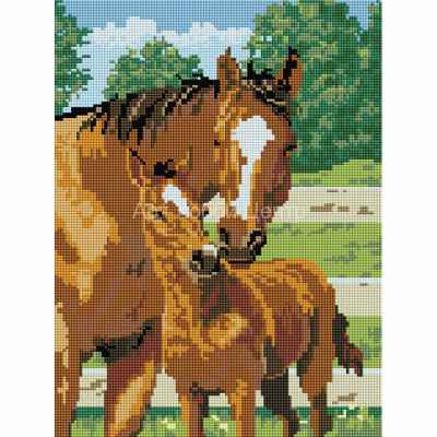 Картина стразами на подрамнике Лошадь с жеребенком 30х40см Белоснежка