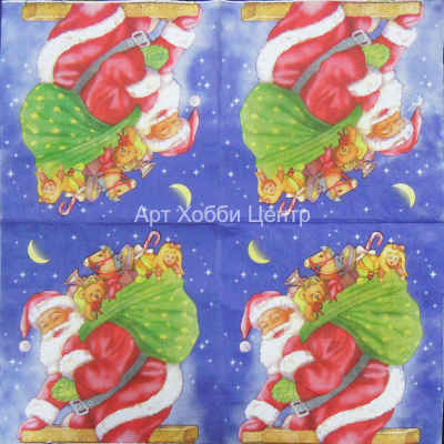 Салфетка для декупажа трехслойная Дед мороз и мешок подарков 33х33см TBY120