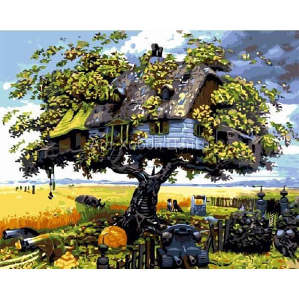 Живопись на холсте по номерам Дом на дереве 40х50см Цветной мир