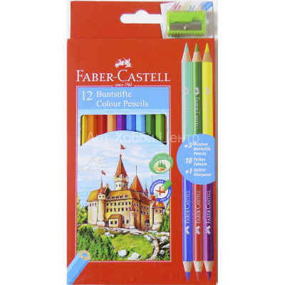 Набор карандашей цветных Замок 12 цветов + 3 двухцветных + точилка Faber-Castell