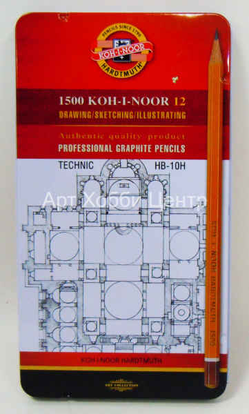 Набор карандашей графитовых 12шт Technic HB-10H в металл коробке KOH-I-NOOR
