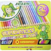 Набор карандашей цветных Supersticks metallic + neon Kinderfest 24 цвета JOLLY