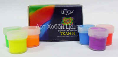 Набор красок акрил по ткани флуоресцентных DecArt 6 цветов по 20мл