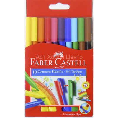 Набор фломастеров Connector 10 цветов + 10клипов Faber-Castell