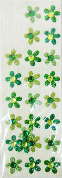 Набор стикеров со  стразами Цветы зеленые
