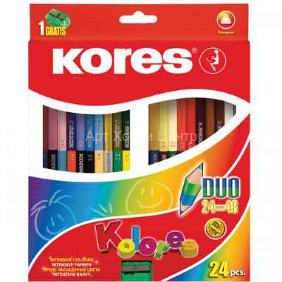 Набор карандашей цветных трехгранных двусторонних 24шт 48 цветов Kores