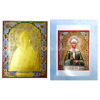 Доска иконная с чеканкой по золоту 13х16см Матрона Московская