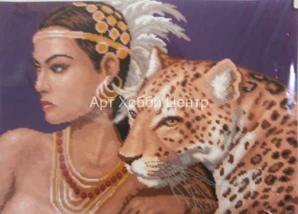 Основа для вышивания нитками Девушка с леопардом 37х49см Матренин Посад
