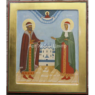 Икона Петр и Феврония 31х27см с ковчегом
