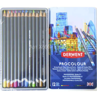 Набор карандашей цветных Procolour 12 цветов в металлической коробке DERWENT
