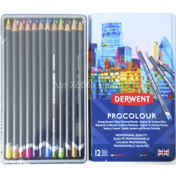 Набор карандашей цветных Procolour 12 цветов в металлической коробке DERWENT