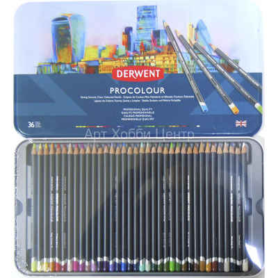 Набор карандашей цветных Procolour 36 цветов в металлической коробке DERWENT