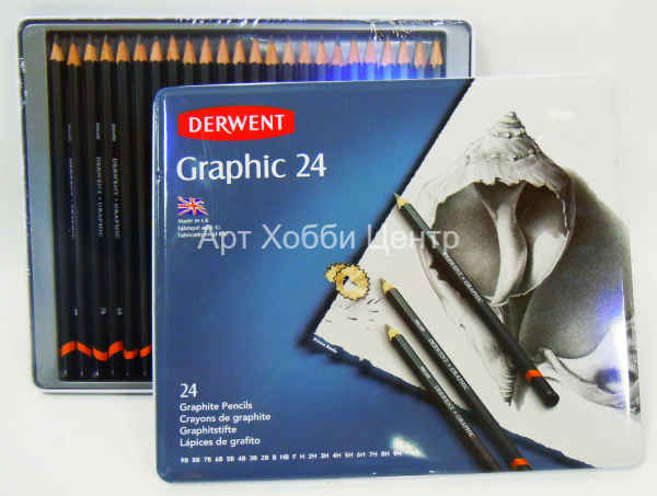 Набор карандашей графитных 24шт Graphic 9Н-9B в металл коробке DERWENT