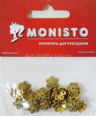 Шапочки для бусин цветок 9,5х10х3мм античное золото Monisto
