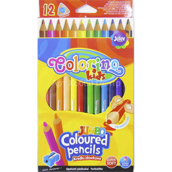 Набор карандашей цветных трехгранных толстых Jumbo 12 цветов Colorino
