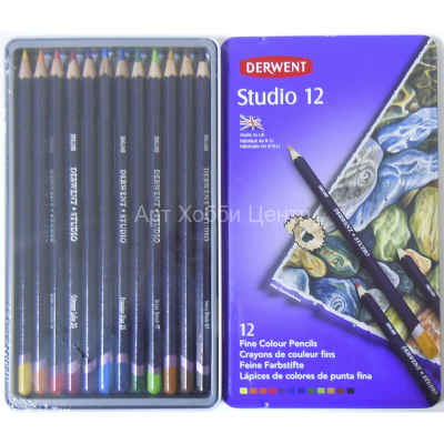 Набор карандашей цветных Studio 12 цветов в металлической коробке DERWENT