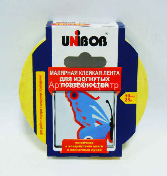 Лента клейкая бумажная малярная для изогнутых поверхностей 19ммх25м Unibob