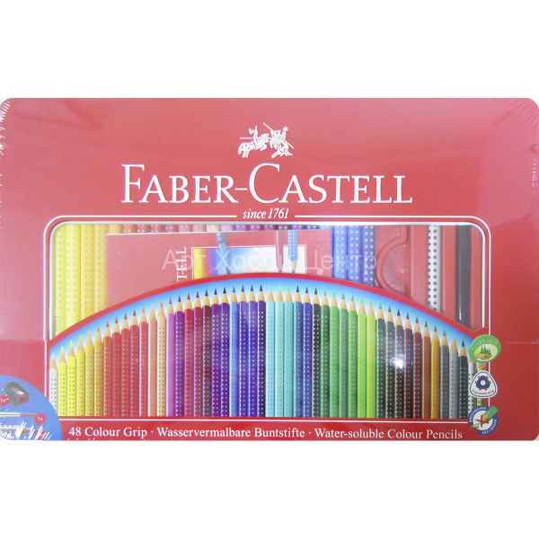 Набор карандашей цветных водоразмываемых Grip 48шт + кисточка Faber-Castell