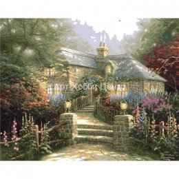 Живопись на картоне по номерам Дом в розовом саду 51х41см PLAID