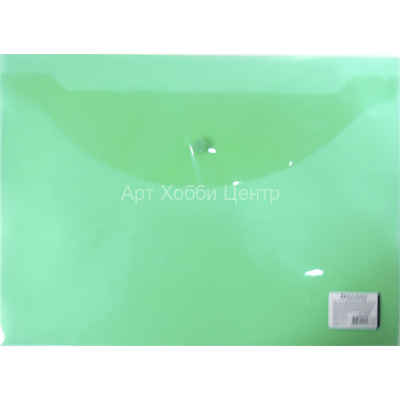 Папка пластиковая конверт с кнопкой А4 зеленая Brauberg