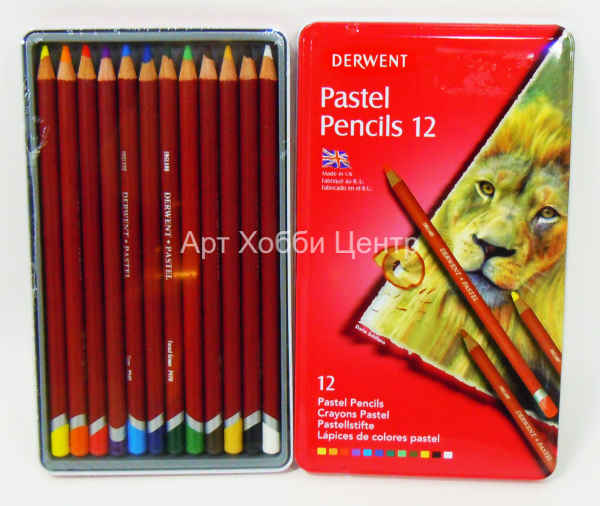 Набор карандашей пастельных 12 цветов в металлическом пенале DERWENT