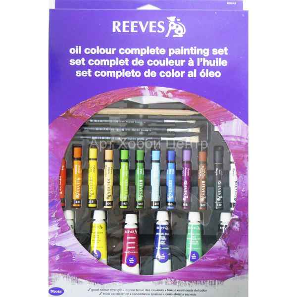 Набор красок масляных 6х10мл + пастель масляная 12шт + 3 кисти  Reeves