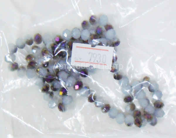 Бусины стеклянные гальваника граненые рондель нефрит фиолетовый 6х4мм