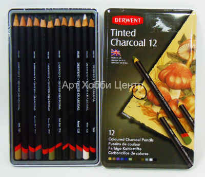 Набор карандашей цветных угольных Tinted Charcoal 12 шт в металл уп DERWENT
