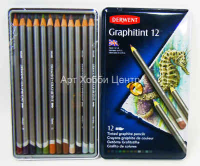 Набор карандашей акваграфитных Graphitint 12 цветов в металлическом пена DERWENT